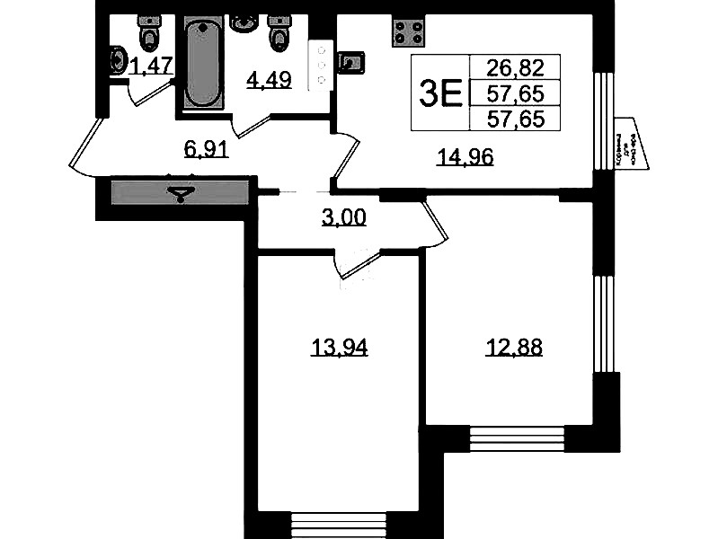 2-комнатная квартира 57.65 м², 4/11 эт., ЖК «VEREN NORT Сертолово»